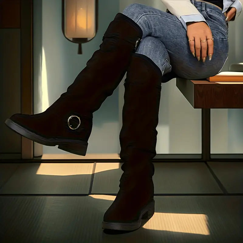 🔥Posledný deň akcie 50% ZĽAVA - Dámske retro semišové jazdecké topánky s rukávmi