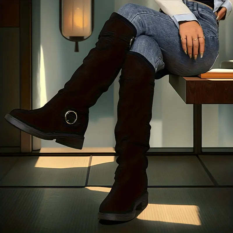 🔥Posledný deň akcie 50% ZĽAVA - Dámske retro semišové jazdecké topánky s rukávmi