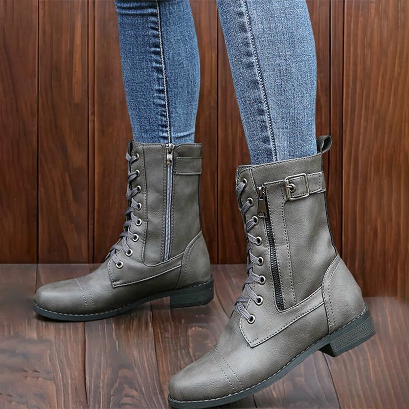 👢Dámske kožené ortopedické topánky s guľatou špičkou a bočným zipsom