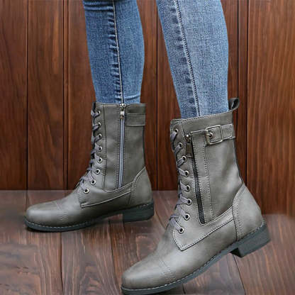 👢Dámske kožené ortopedické topánky s guľatou špičkou a bočným zipsom