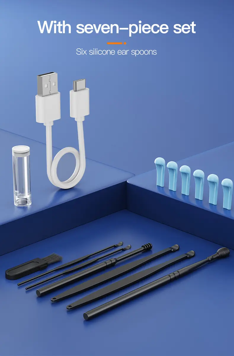   instrument vizual pentru curățarea cerumenului cu cameră și lumină,   6 capace pentru curea de ureche și set de 7 piese, conectabil la wifi, baterie/litium, compatibil cu toate telefoanele mobile,   și confortabil Detaliile articolului 6