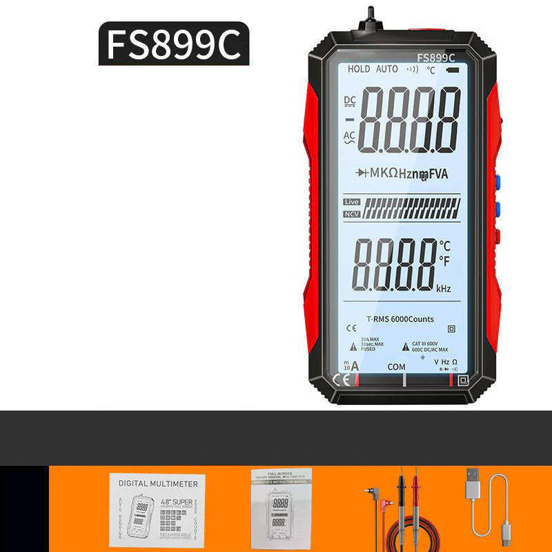 Dobíjací digitálny multimeter s USB - True RMS, automatické prepínanie rozsahu a podsvietený LCD displej, CAT III 1000V