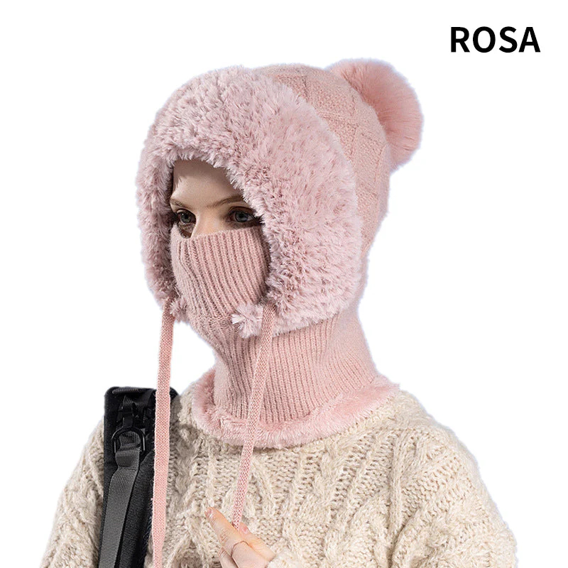 štýlová, hrubá pletená zimná čiapka s teplou pokrývkou tváre a šatkou