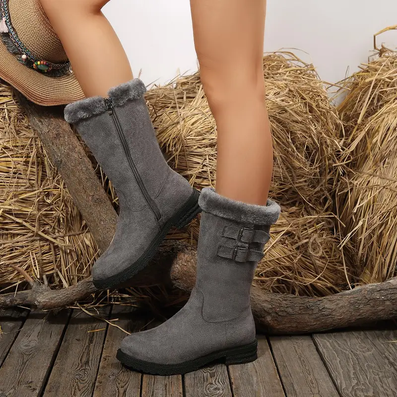 winter new fashionable thick warm and non boots plush long tube boots versatile womens snow boots winter boots for women cowgirl boots boots for women womens boots cold winter footwear plush tube boots winter ankle boots solid color boots plush design hand wash care durable pu sole womens female cowgirl style Product details 2