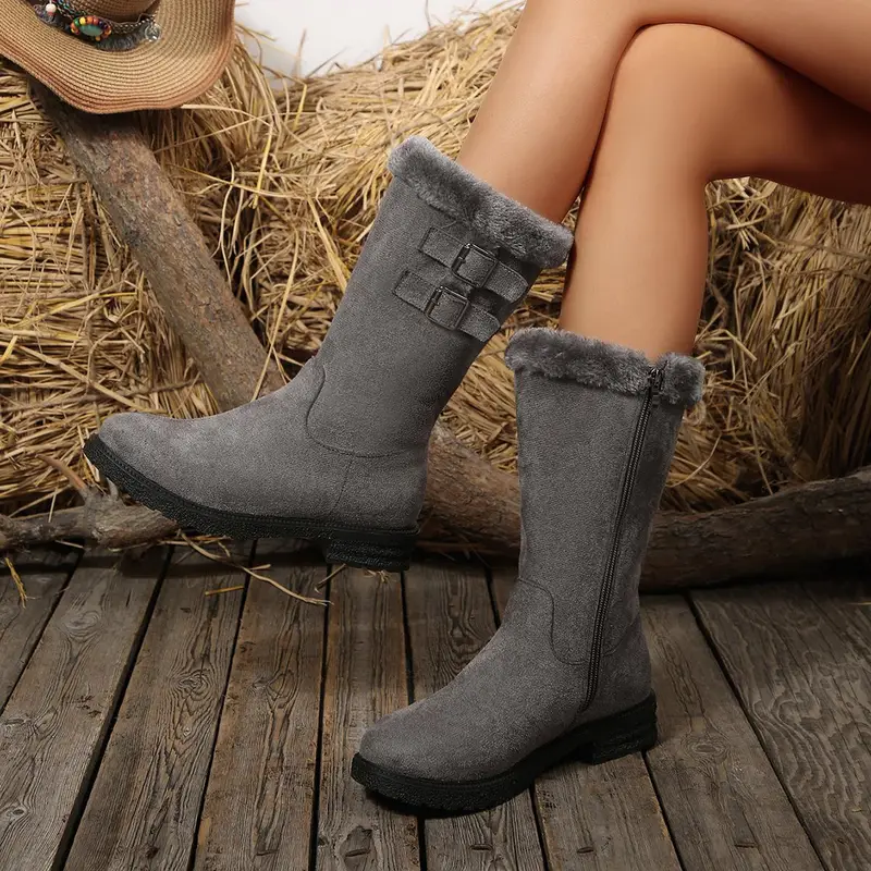 winter new fashionable thick warm and non boots plush long tube boots versatile womens snow boots winter boots for women cowgirl boots boots for women womens boots cold winter footwear plush tube boots winter ankle boots solid color boots plush design hand wash care durable pu sole womens female cowgirl style Product details 0