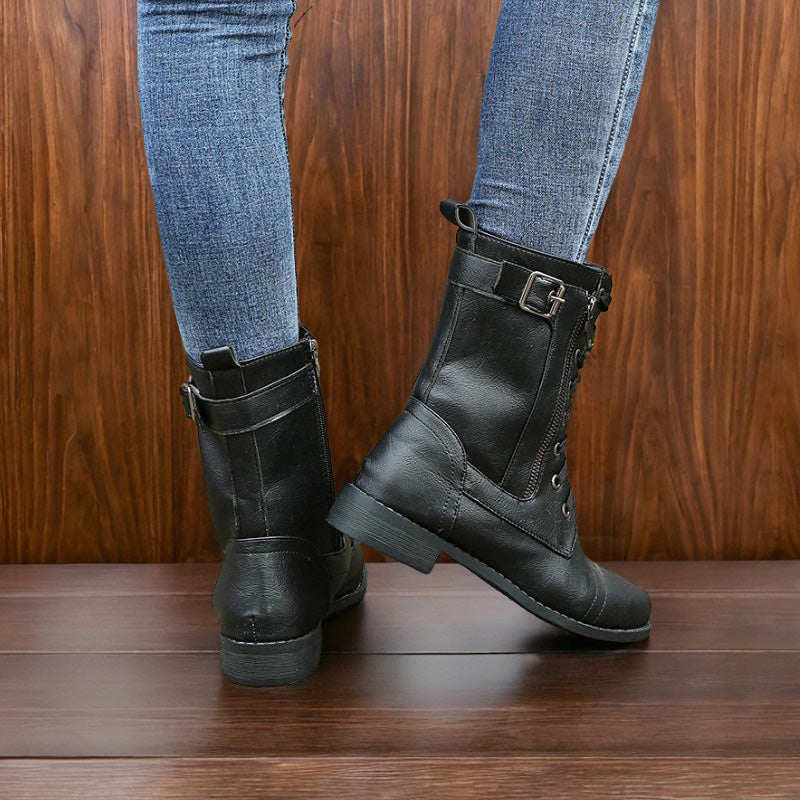 👢Dámske kožené ortopedické topánky s guľatou špičkou a bočným zipsom