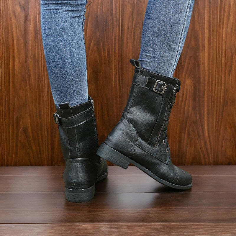 👢Dámske kožené ortopedické topánky s guľatou špičkou a bočným zipsom