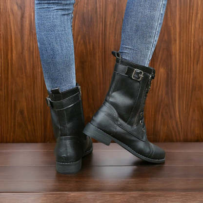 👢Dámske kožené ortopedické topánky s guľatou špičkou a bočným zipsom