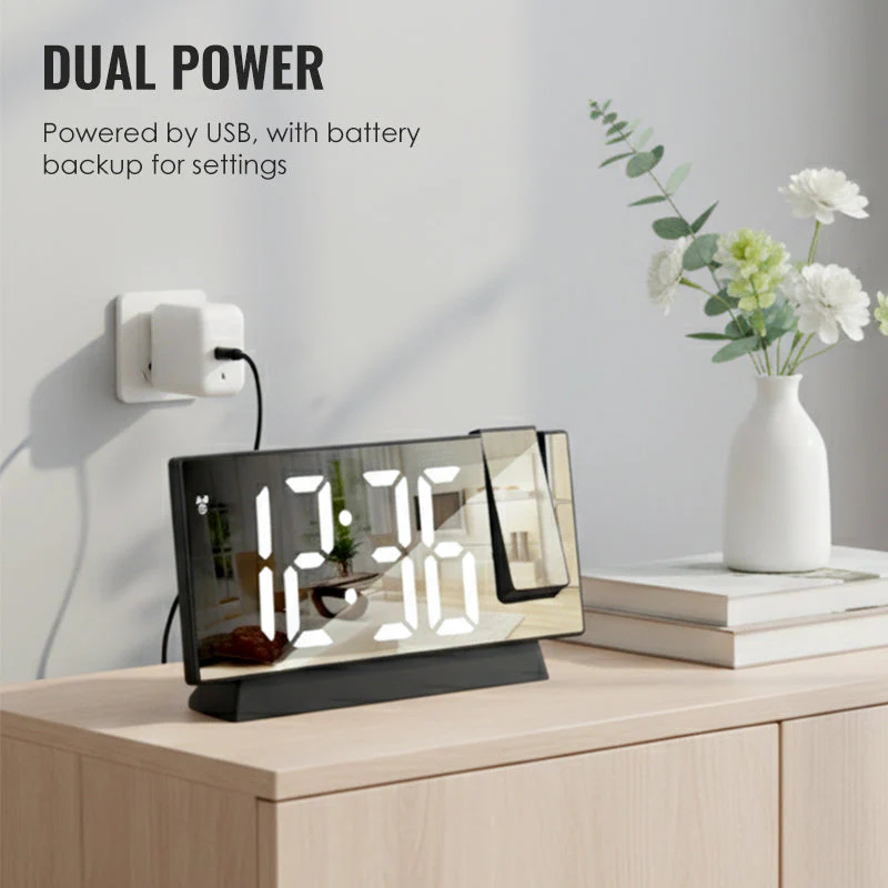 Budík so zrkadlovým LED displejom