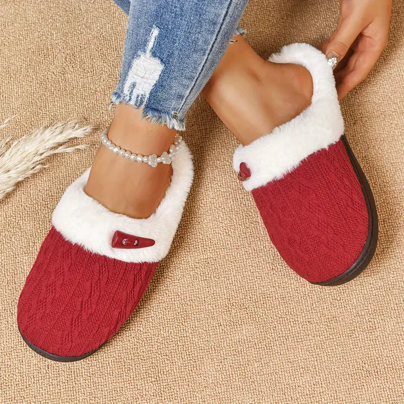 womens slip   slippers with insole non slip backless indoor outdoor shoes plush navy blue winter footwear asian sizes   perfect gift for women mom wife   cold weather footwear ladies slippers fluffy   fur design knitted upper Product details 4