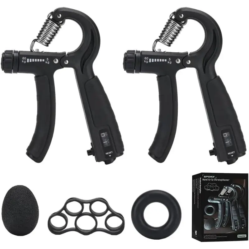 grip strength trainer hand gripper strengthener set 5 pack adjustable hand gripper 2 pack with click counter   grip ball   11 132 lbs forearm strengthener athletes rock climbing forearm strengthener   Product details 0