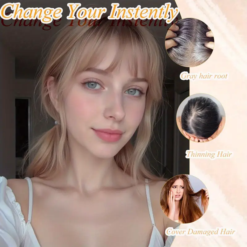 womens 3d   topper with bangs looking straight synthetic hair piece for thinning hair blonde with dark roots frontal scalp coverage for   daily wear hair loss solution Product details 1