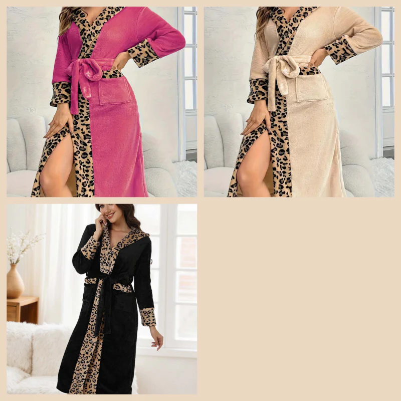 Dámsky pohodlný leopardí župan s kapucňou👗