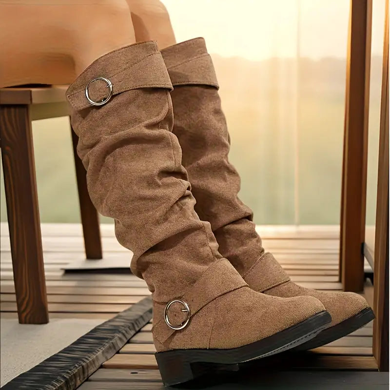 🔥Posledný deň akcie 50% ZĽAVA - Dámske retro semišové jazdecké topánky s rukávmi
