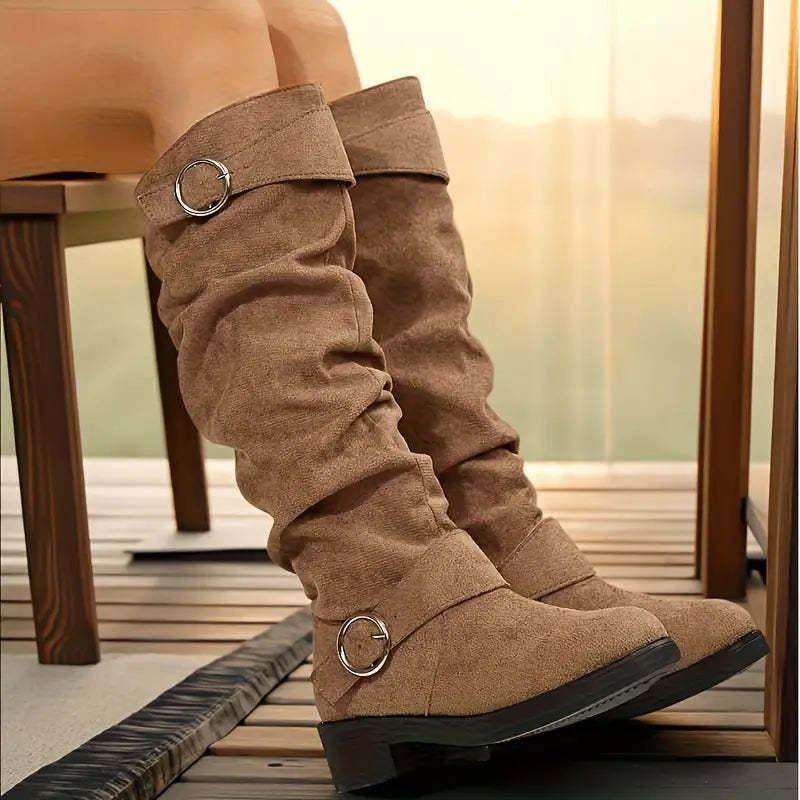 🔥Posledný deň akcie 50% ZĽAVA - Dámske retro semišové jazdecké topánky s rukávmi