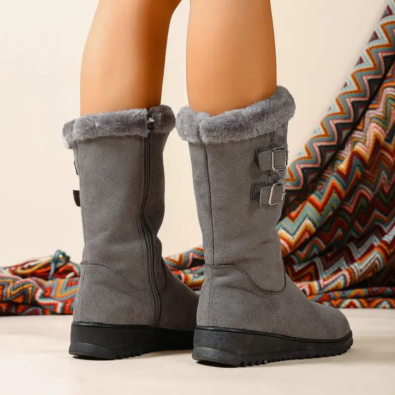 womens   calf boots with side zipper plush rubber sole   comfortable casual dress shoes with arch support cushioned insole   versatile for music festivals travel casual attire cute boots festival footwear Product details 2