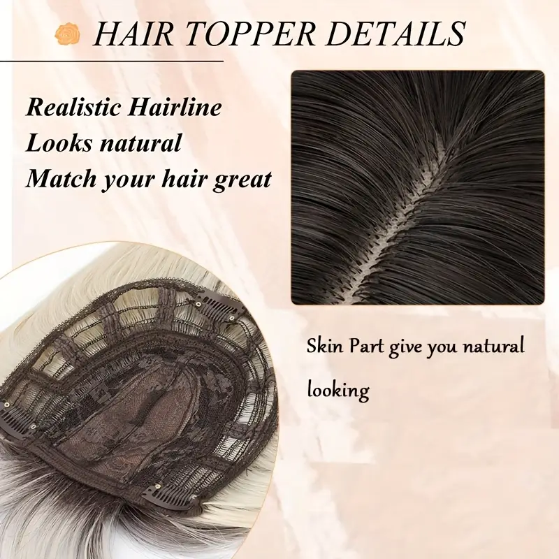 womens 3d   topper with bangs looking straight synthetic hair piece for thinning hair blonde with dark roots frontal scalp coverage for   daily wear hair loss solution Product details 4