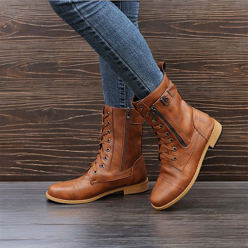 👢Dámske kožené ortopedické topánky s guľatou špičkou a bočným zipsom