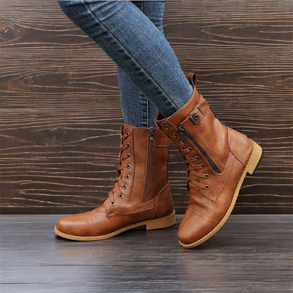 👢Dámske kožené ortopedické topánky s guľatou špičkou a bočným zipsom