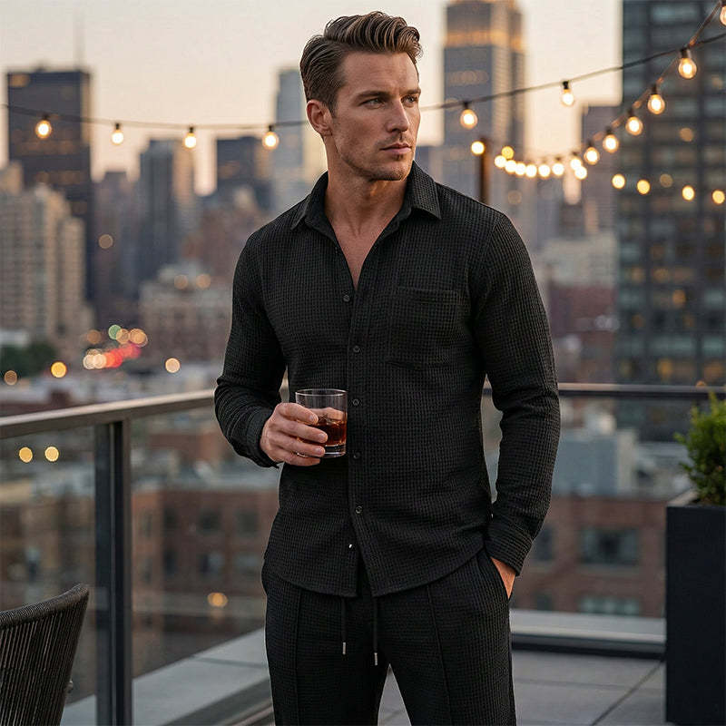 💥Pánska ležérna dvojdielna sada: mikina s vaflovým vzorom + nohavice