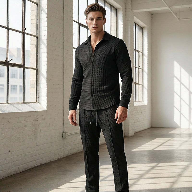 💥Pánska ležérna dvojdielna sada: mikina s vaflovým vzorom + nohavice