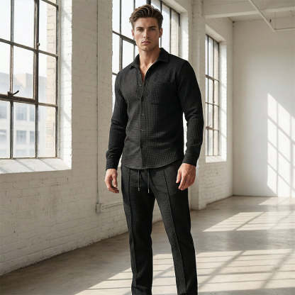 💥Pánska ležérna dvojdielna sada: mikina s vaflovým vzorom + nohavice