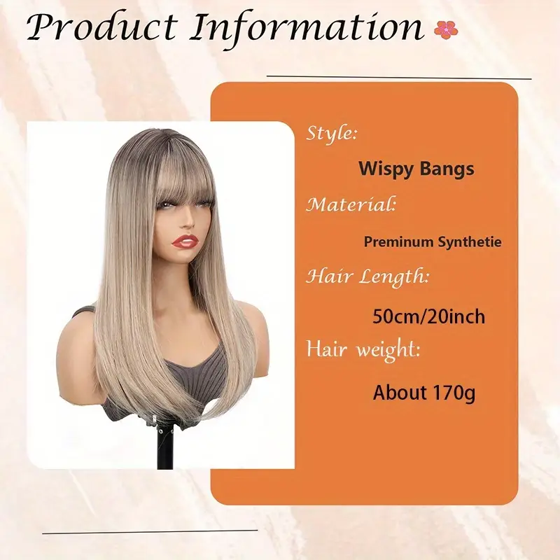 womens 3d   topper with bangs looking straight synthetic hair piece for thinning hair blonde with dark roots frontal scalp coverage for   daily wear hair loss solution Product details 3