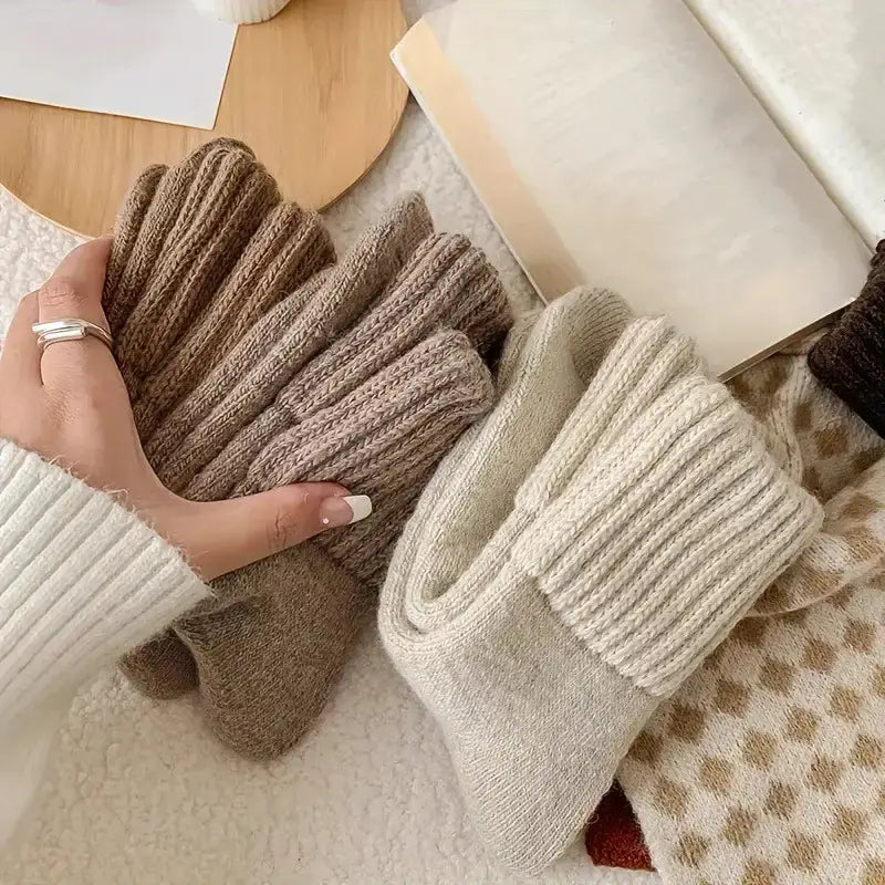 1 pair womens winter thermal socks ultra thick short booties with plush scarf like edge soft warm   black gray for indoor outdoor use cozy short ankle boots socks hand   clean Product details 8