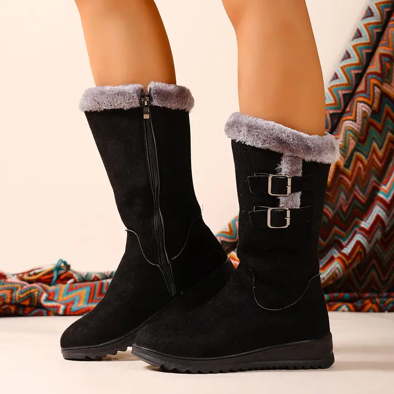 womens   calf boots with side zipper plush rubber sole   comfortable casual dress shoes with arch support cushioned insole   versatile for music festivals travel casual attire cute boots festival footwear Product details 4