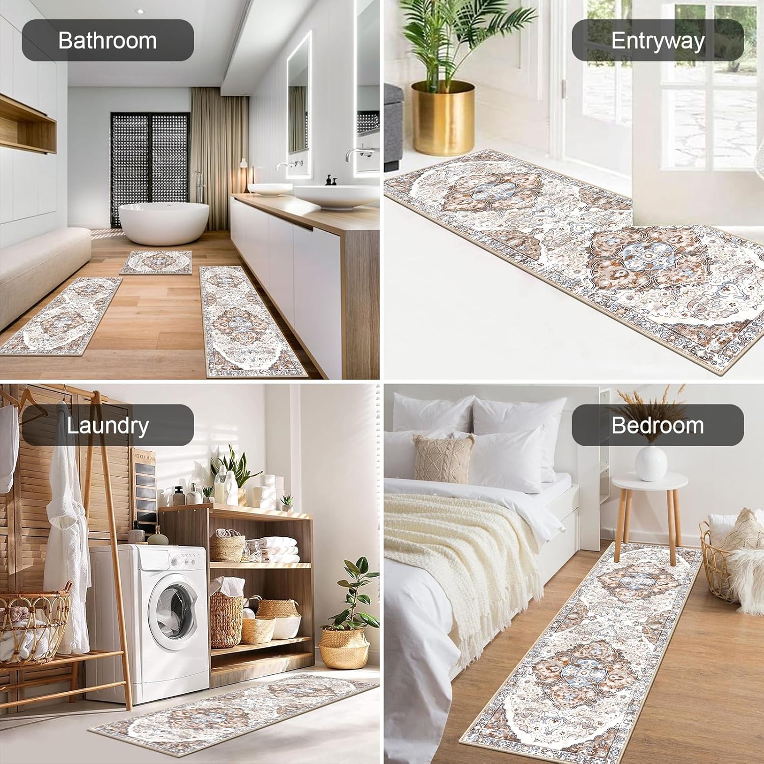 💖💖Kuchynská sada s 3 kusmi v bohémskom štýle - umývateľný, protišmykový kuchynský koberec