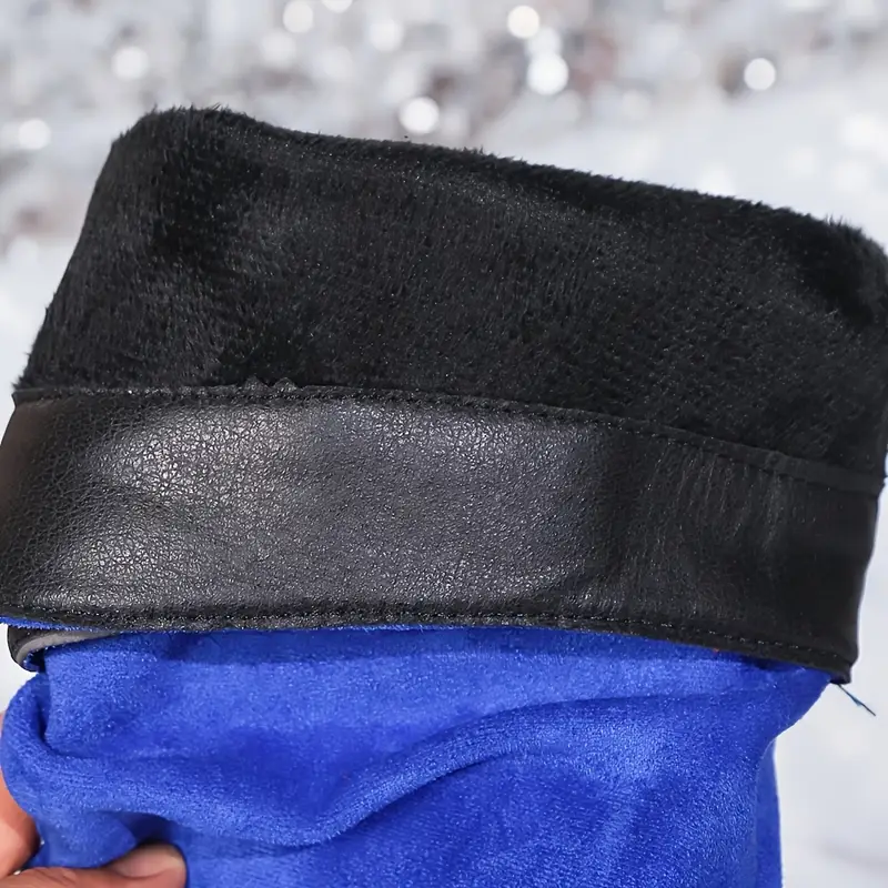 womens retro chunky heel   calf boots with plush lining winter warm round toe pull on knee high boots in black blue   soft synthetic cover cushioned insole versatile casual semi formal shoes for   wear Product details 4