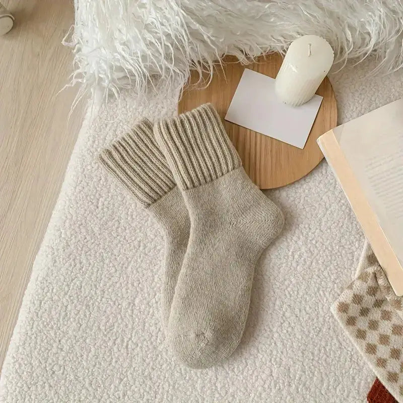 1 pair womens winter thermal socks ultra thick short booties with plush scarf like edge soft warm   black gray for indoor outdoor use cozy short ankle boots socks hand   clean Product details 5