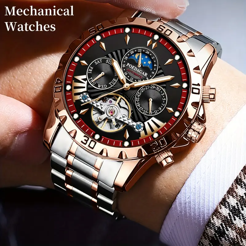 1pc mens luxury automatic mechanical watch stainless   24 hour display with date day function without battery Product details 0