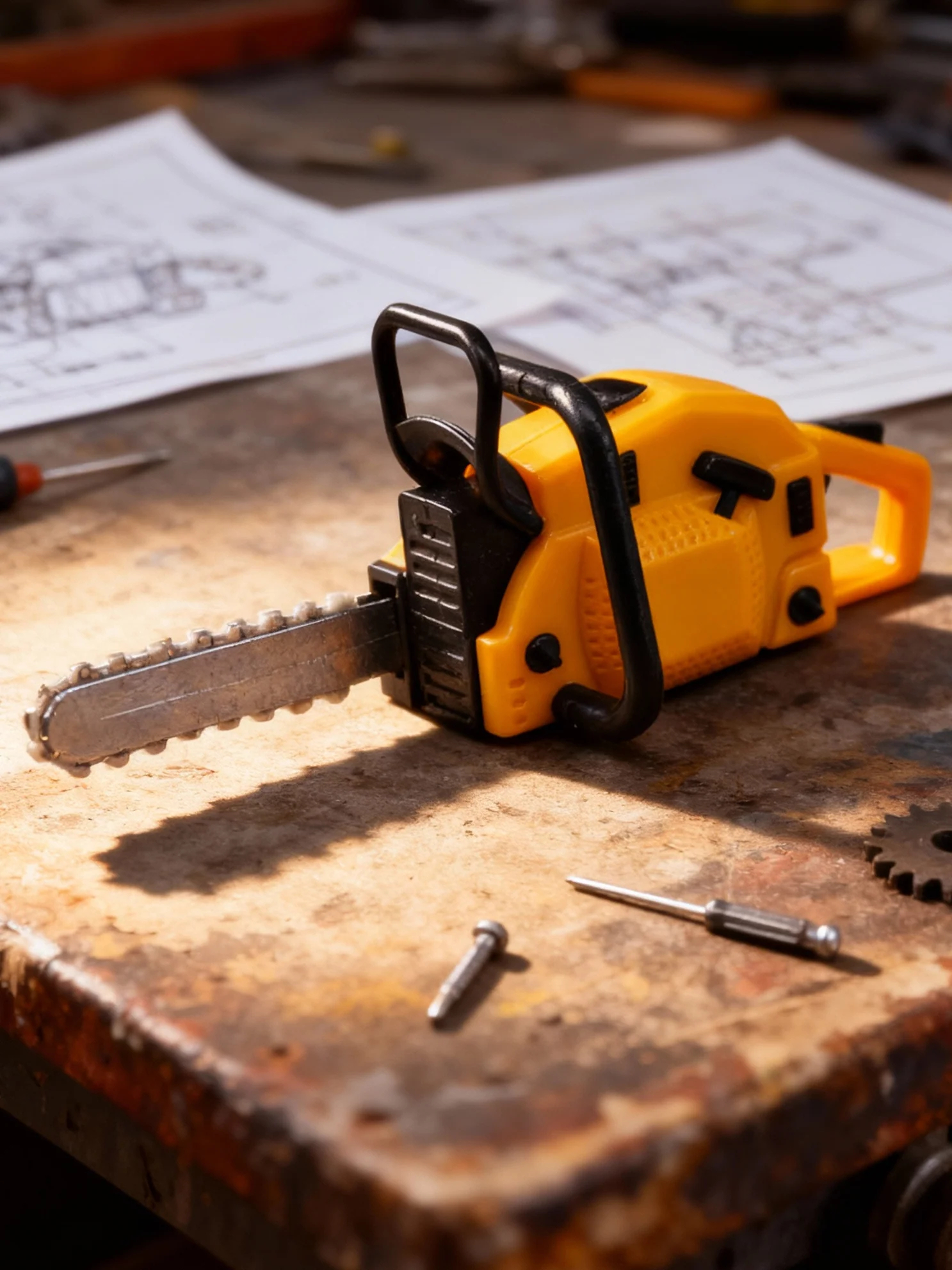 Stylowy model miniaturowej piły łańcuchowej