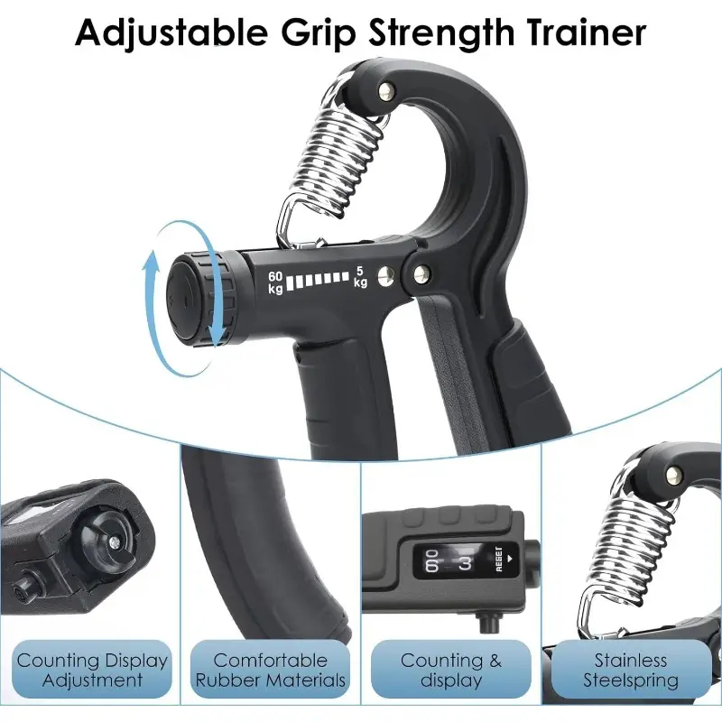 grip strength trainer hand gripper strengthener set 5 pack adjustable hand gripper 2 pack with click counter   grip ball   11 132 lbs forearm strengthener athletes rock climbing forearm strengthener   Product details 2