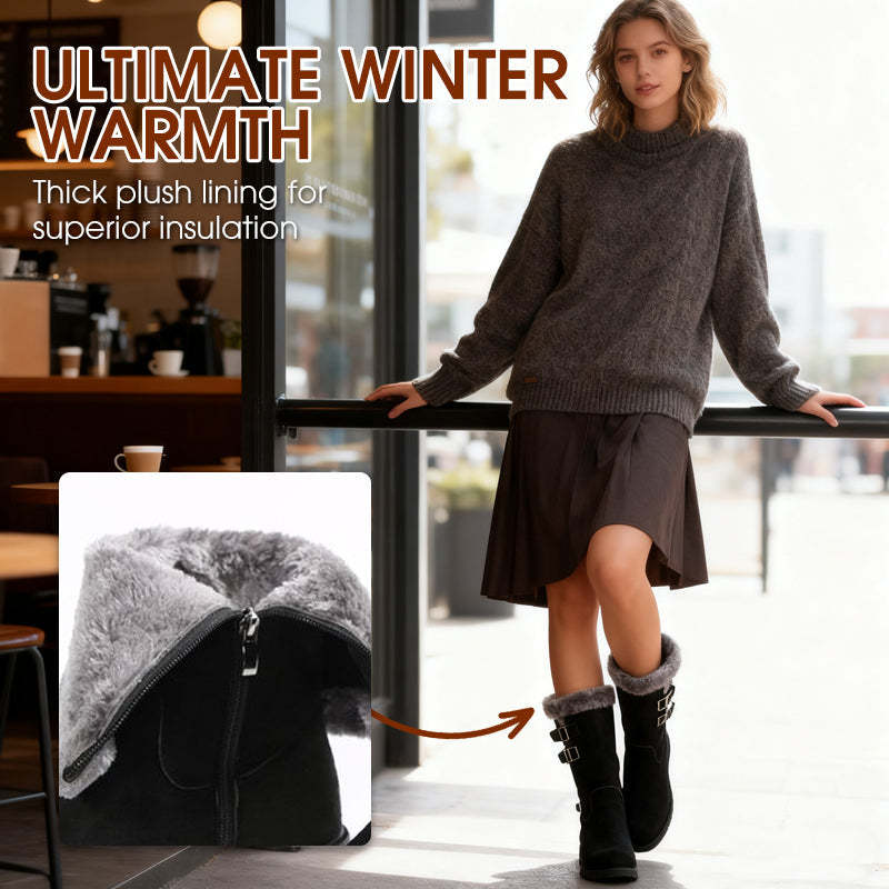 Teplé dámské sněhule střední výšky s plyšovou podšívkou