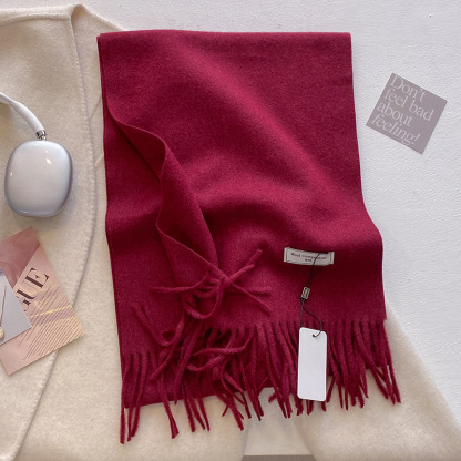 Solid color wool women's warm scarf