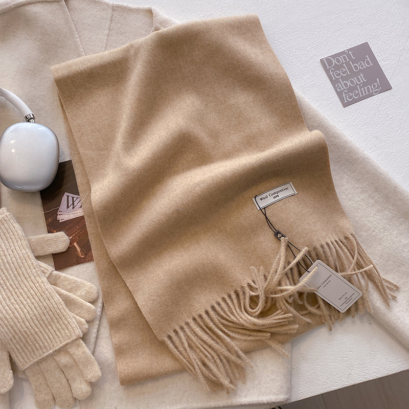 Solid color wool women's warm scarf