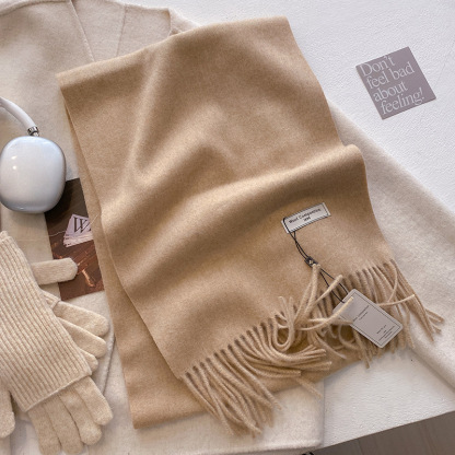 Solid color wool women's warm scarf