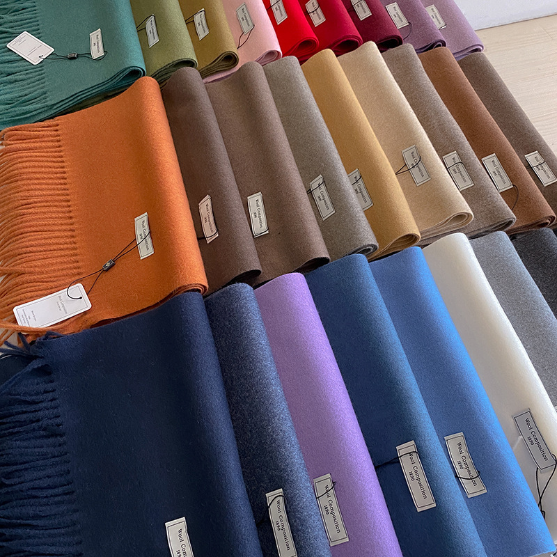 Solid color wool women's warm scarf