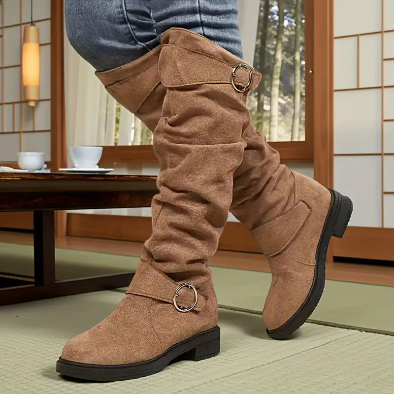 🔥Posledný deň akcie 50% ZĽAVA - Dámske retro semišové jazdecké topánky s rukávmi