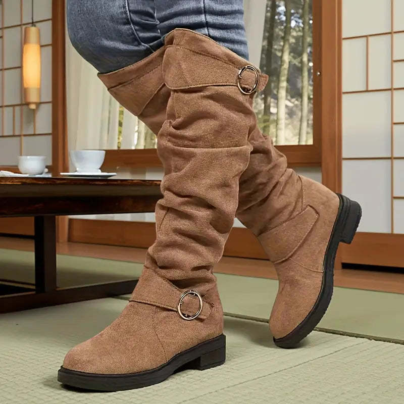 🔥Posledný deň akcie 50% ZĽAVA - Dámske retro semišové jazdecké topánky s rukávmi