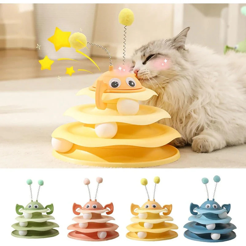 Interaktívna 3-vrstvová veža s hračkami pre mačky