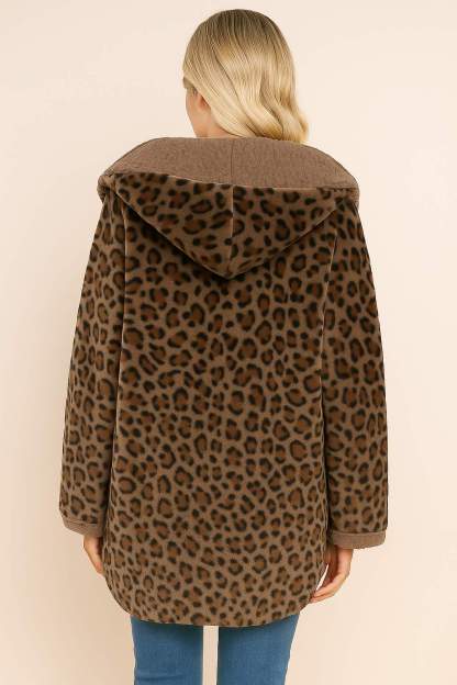 Leopard Hooded Coat with Pockets