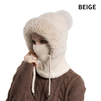 štýlová, hrubá pletená zimná čiapka s teplou pokrývkou tváre a šatkou