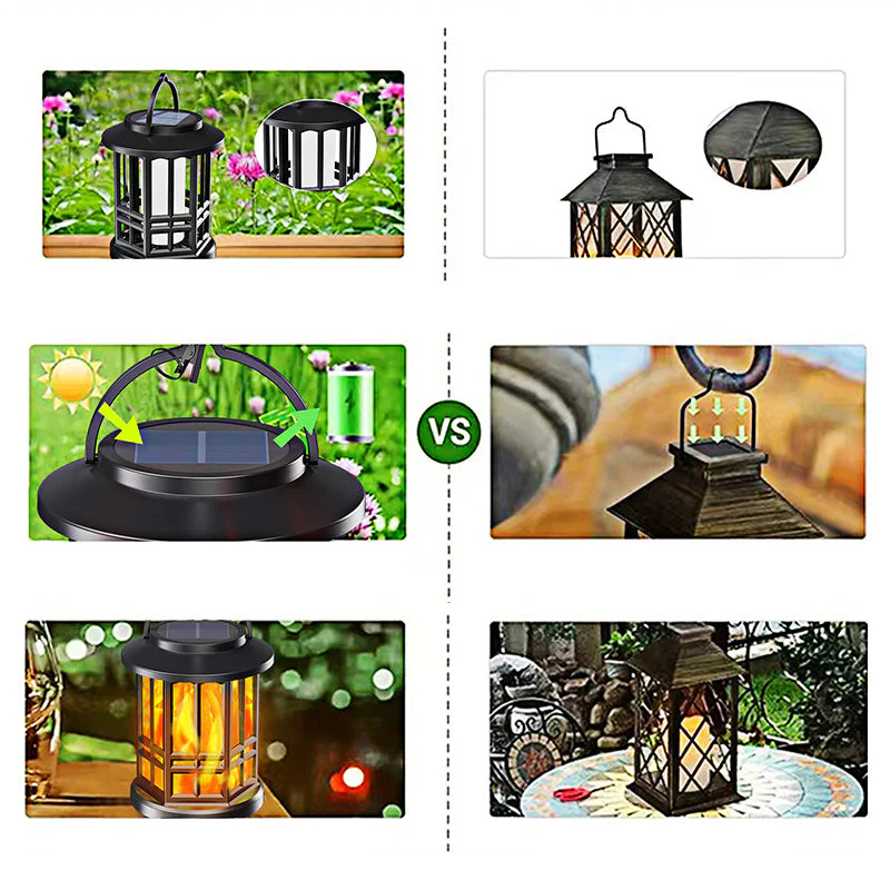 ✨🔥Vylepšený solárny lampáš s efektom blikajúceho plameňa - vodeodolný a ideálny na vonkajšie použitie