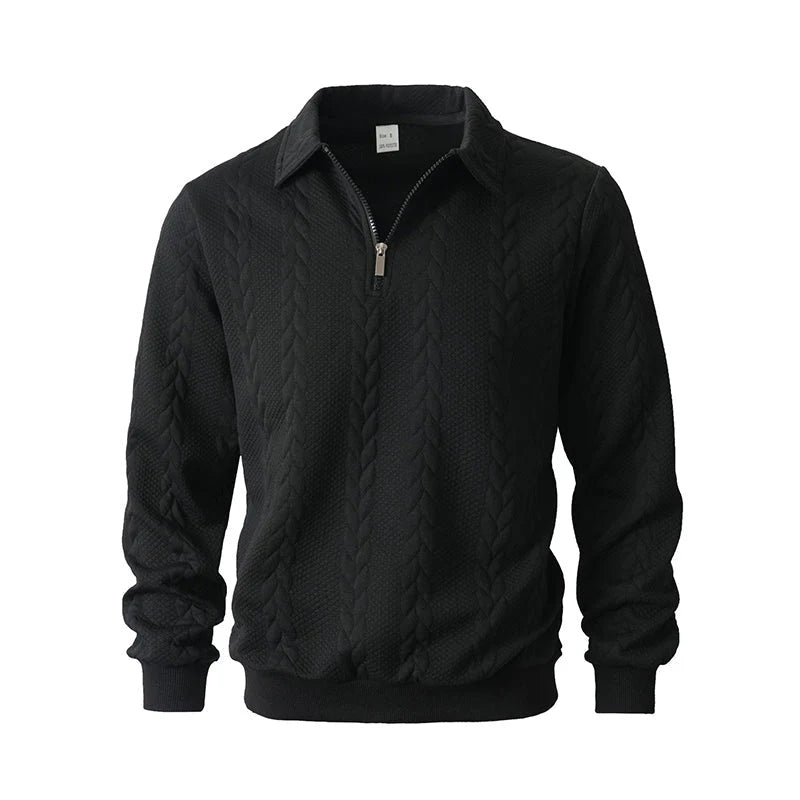 Pánsky ležérny pletený sveter s pol zipsom