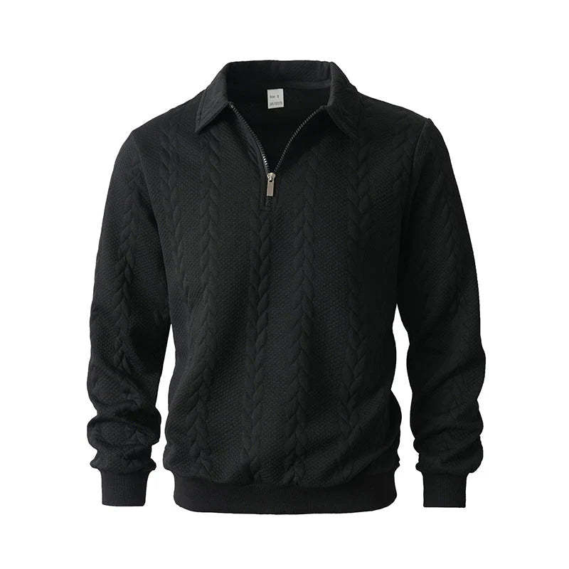 Pánsky ležérny pletený sveter s pol zipsom