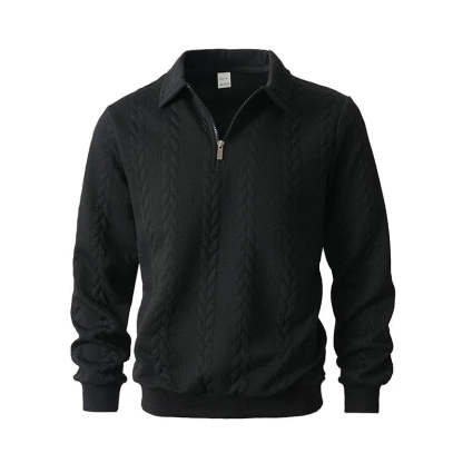 Pánsky ležérny pletený sveter s pol zipsom