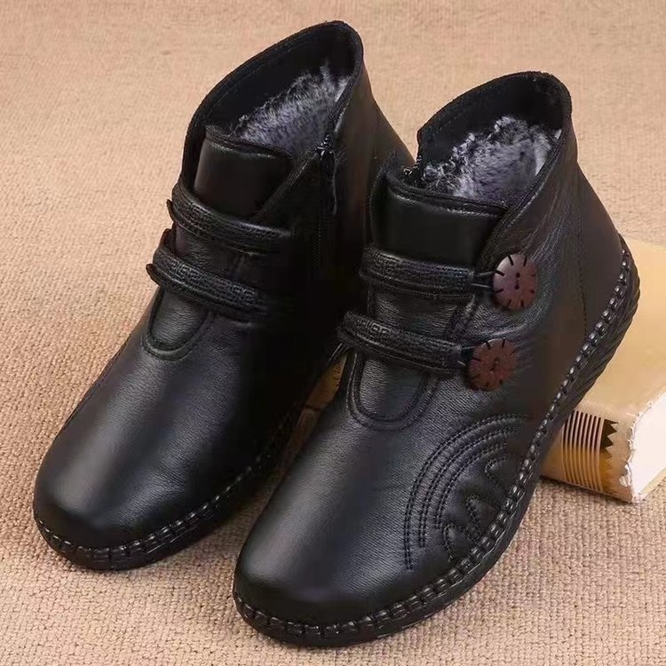 Women's leather, cotton, non-slip, handmade shoes for autumn and winter